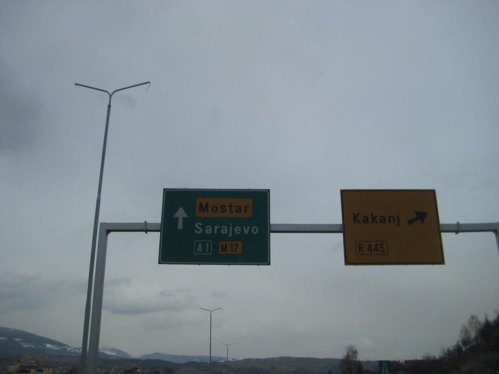 Sign to Mostar and Sarajevo Bosnia
