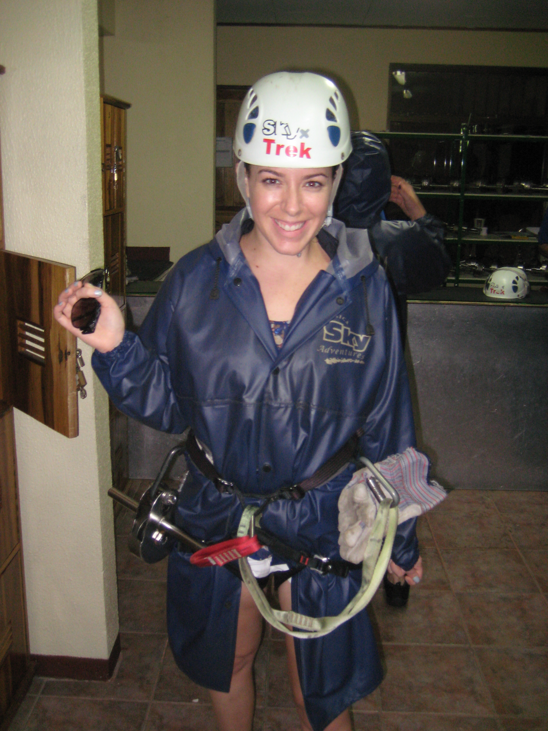 Chandra wearing ziplining gear Arenal Costa Rica