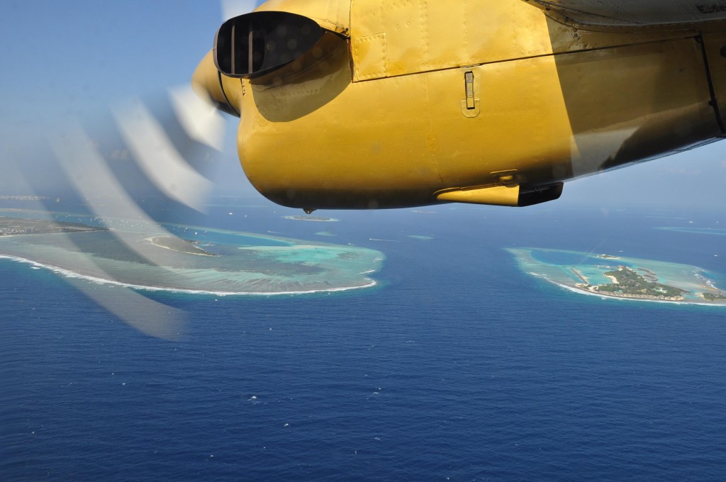 Sea Plane over Maldives Atolls