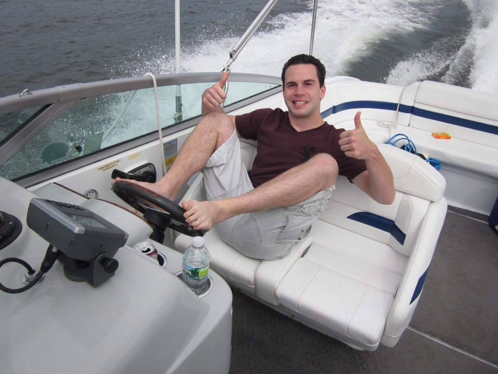 Mike Drives speed Boat with Feet