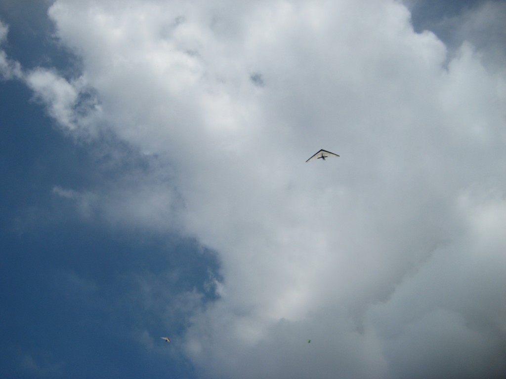 Looking up hang gliding in clouds Rio de Janeiro Brazil