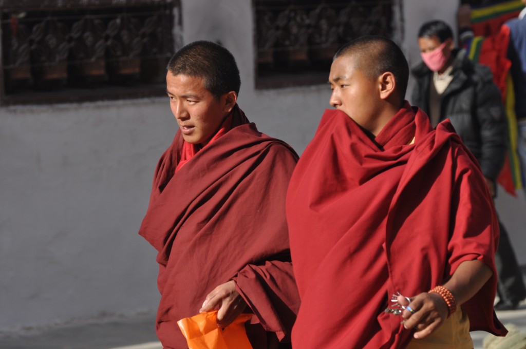 Tibetan monks at Boudhanath Stupa kathmandu nepal