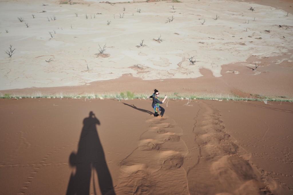 Running down Sossusvlei Dunes Namibia looking up