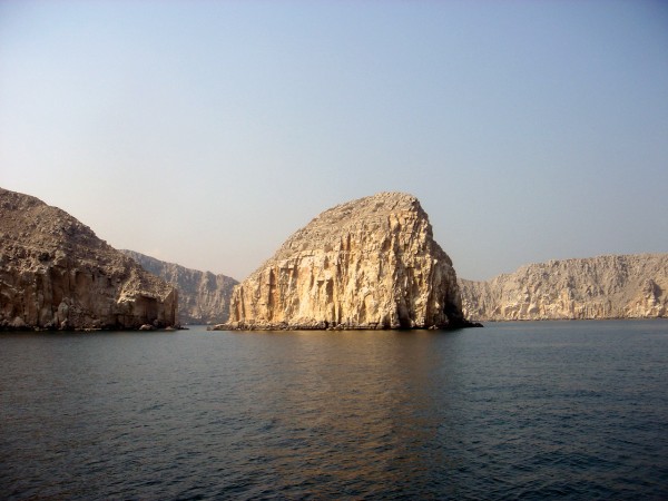 Typical landscape of Musandam Oman.  Rock meets ocean.