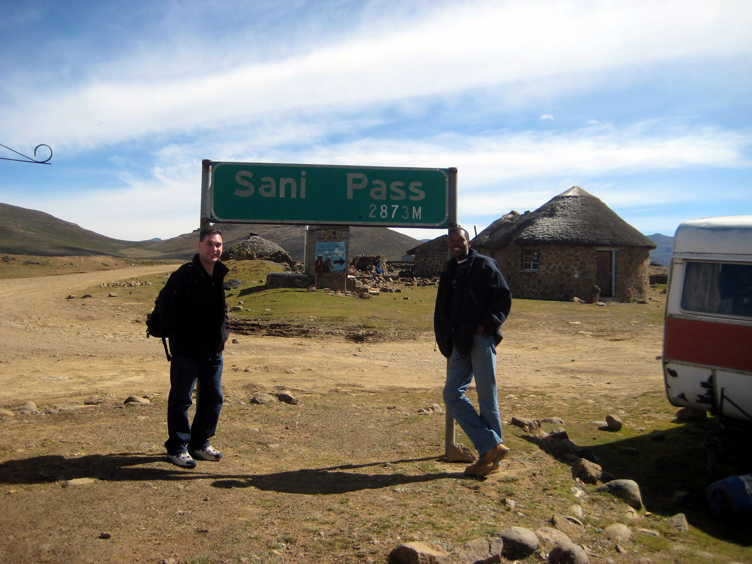 Posing at the summit of the Sani Pass - finally in Lesotho