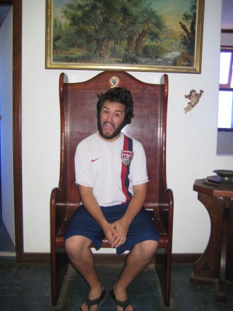 My friend Travis poses in the throne of HRH Prince Leonard of Hutt River