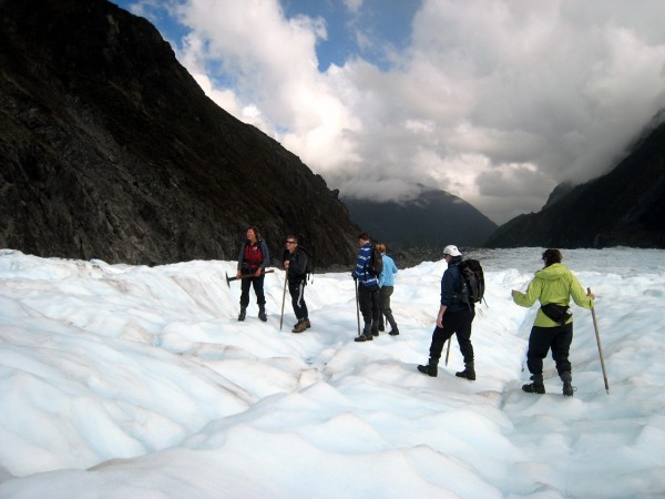 Setting out across Fox Glacier is definitely a team effort.