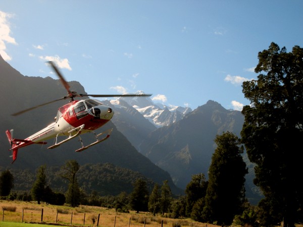 Taking off in the helicopter en route to Fox Glacier for a heli-hike!