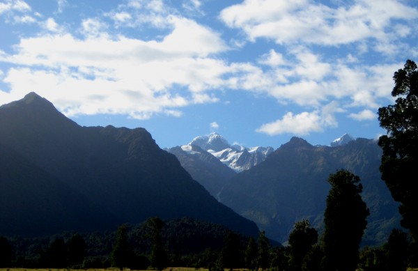 Fox Glacier is perched between New Zealand's Mount Tasman and Mount Cook.