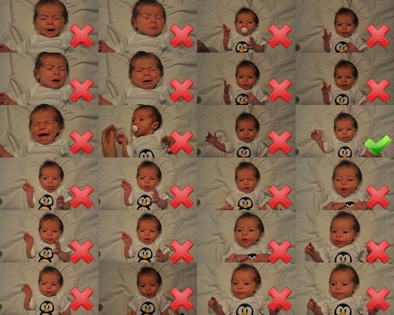 No crying, no pacifiers, no looking sideways, no open mouth, no closed eyes!