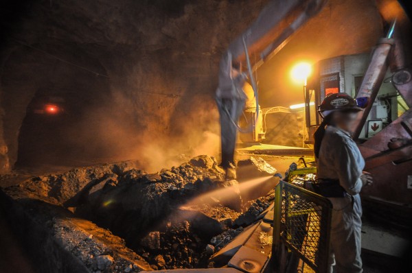 Gigantic jackhammer smashing up kimberlite ore