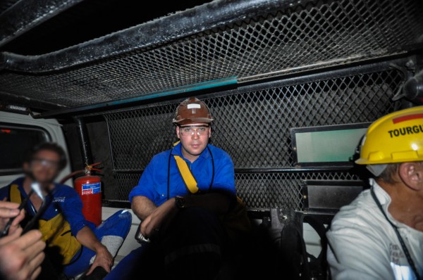 Riding in the back of a pick-up truck...a half mile underground...in a diamond mine