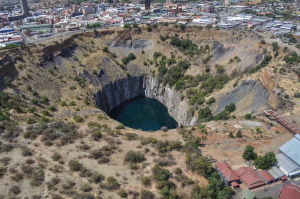 Aerial shot of the Kimberley Diamond Mine in South Africa's Northern Cape province