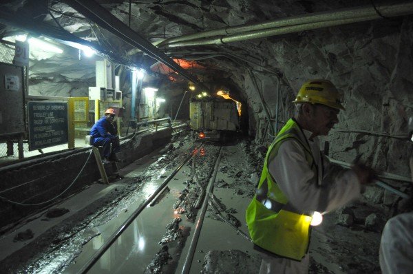 Kimberlite being loaded on to an underground train