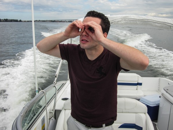 Mike double checks up ahead using his binoculars