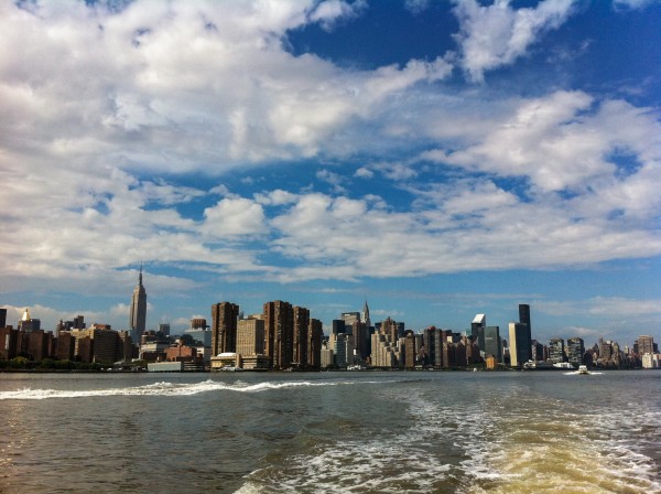 The New York City skyline as we start to head back