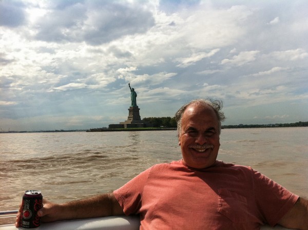 Dad enjoys a cold Coke Zero with the Statue of Liberty