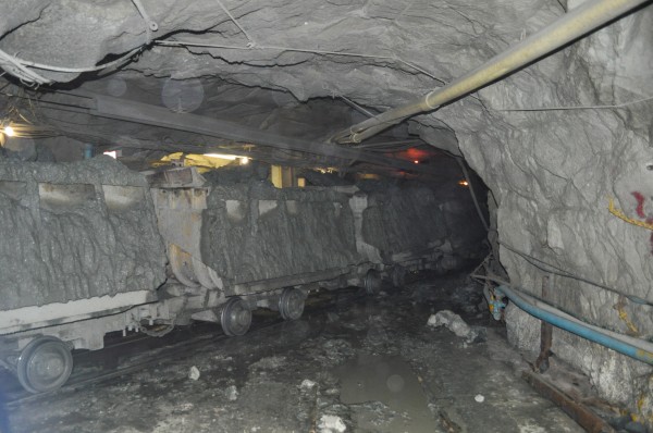 Underground train transporting kimberlite ore