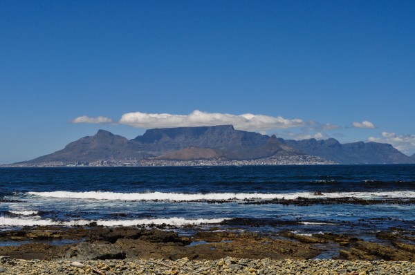 The view of Cape Town and Table Mountain from Robben Island