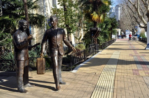 Statues of Sochi citizens going about their day outside the Sochi Seaport  makes for some great photo ops.