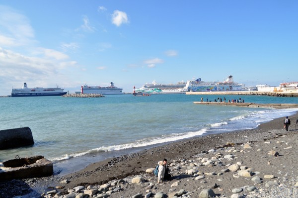 The Black Sea at Sochi Seaport currently playing host to cruise ships for the 2014 Winter Olympics.