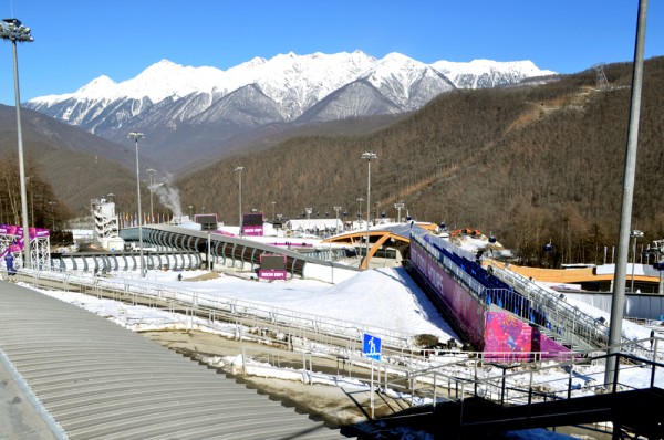 The Sanki Sliding Center sits among the mountain peaks of the Caucasus 