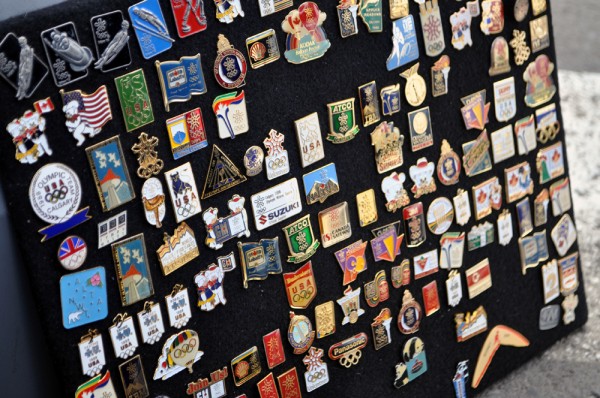 Olympic pins on display for trade in Sochi