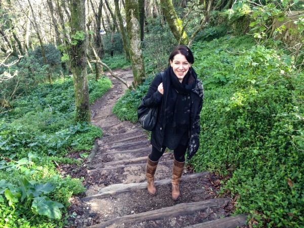 Chandra Climbes Stairs Outside Pena Palace Sintra Portugal