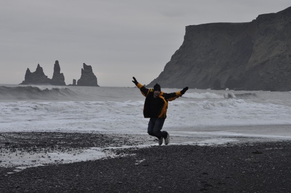 An eerie jump at the eerie XXX in Vik, Iceland