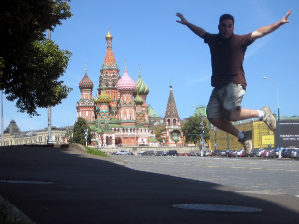 One last jumping selfie taken by timer with Saint Basil's in Moscow's Red Square