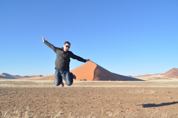 Sossusvlei dune jumping in Namibia