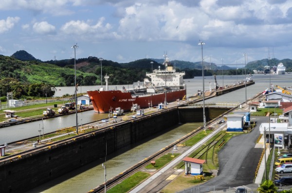 Tanker ship Alpine Moment enters the Miraflores Locks