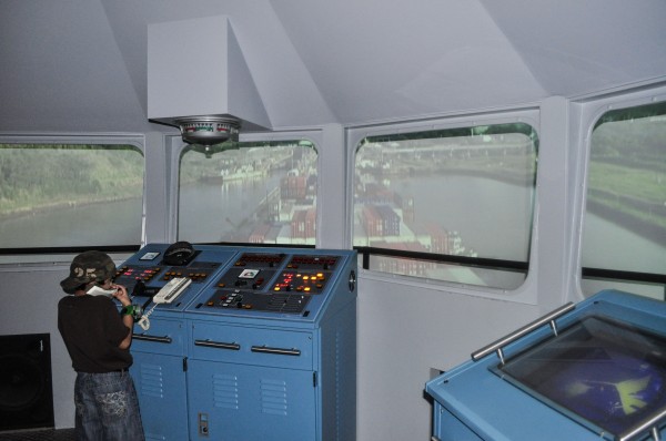 A ship simulator in the museum lets you pretend you are navigating a massive container ship through the locks