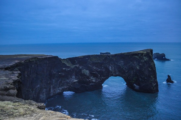 The natural arch at  Dyrholaey at twilight