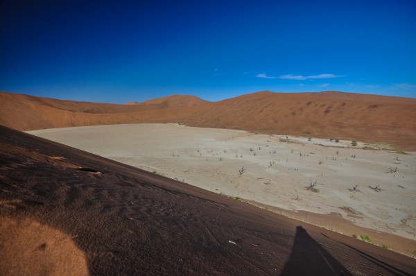 Looking down from the dune you can see the empty pan. Once upon a time, this was filled with water.