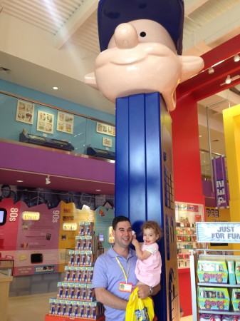 Look how happy my daughter is to visit the place where something she's never heard of comes from!