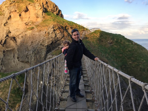 Crossing the rope bridge with a very brave little girl on my back.