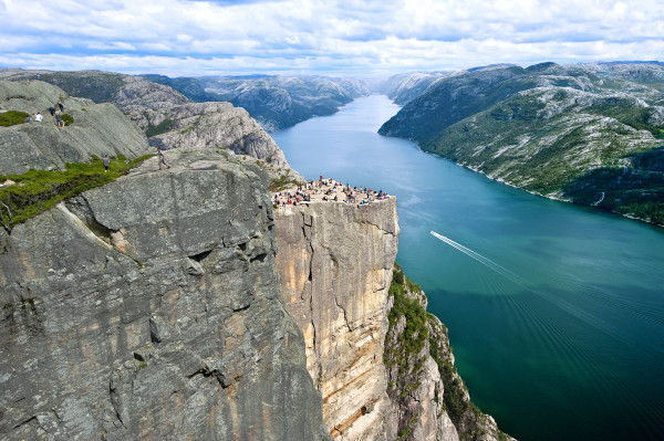 Preikestolen, or Pulpit Rock, is one of the most recognizable spots in Norway and often graces the cover of guidebooks. This image courtesy of Visit Norway. 