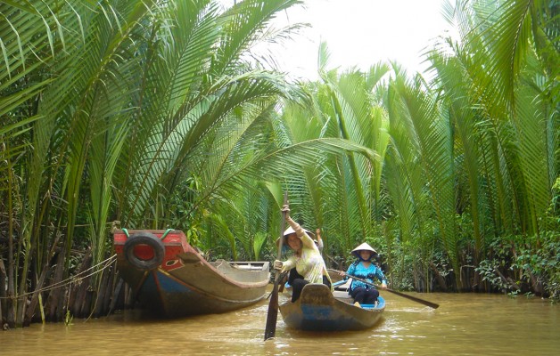 Small Boats in Canals Mekong River Vietnam