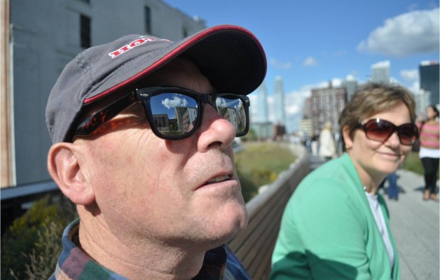 NYC buildings in sunglasses on the High Line