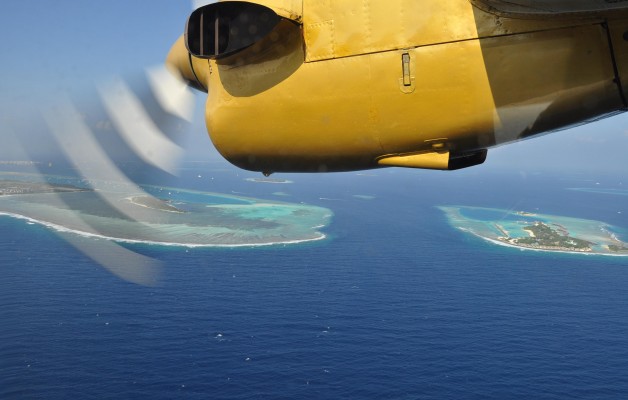 Sea Plane over Maldives Atolls