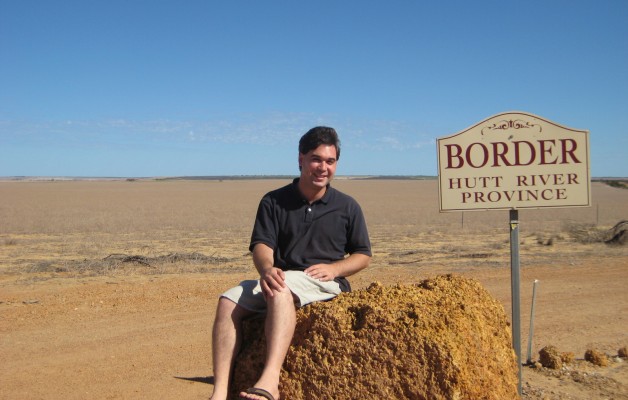 Perched atop the border post between the Commonwealth of Australia and the Principality of Hutt River