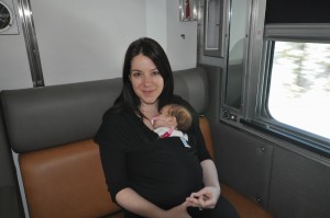Aboard Via Rail Canadian with Infant in Carrier