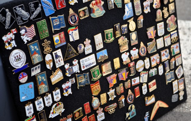 Olympic pins on display for trade in Sochi