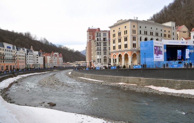 Rosa Khutor as taken from one of the many bridges that cross over the river